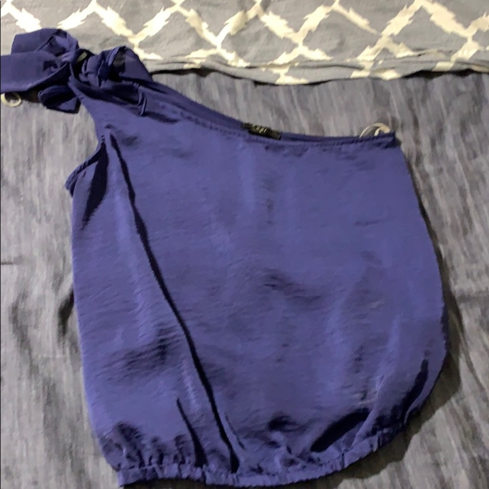 Navy blue one shoulder top with bow detail